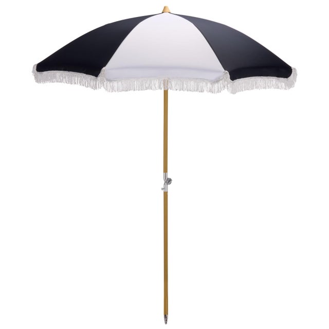 Navy Blue Gallo 6.5 Ft Beach Fringed Umbrella, Navy Cabana Stripe For Sale - Image 8 of 8