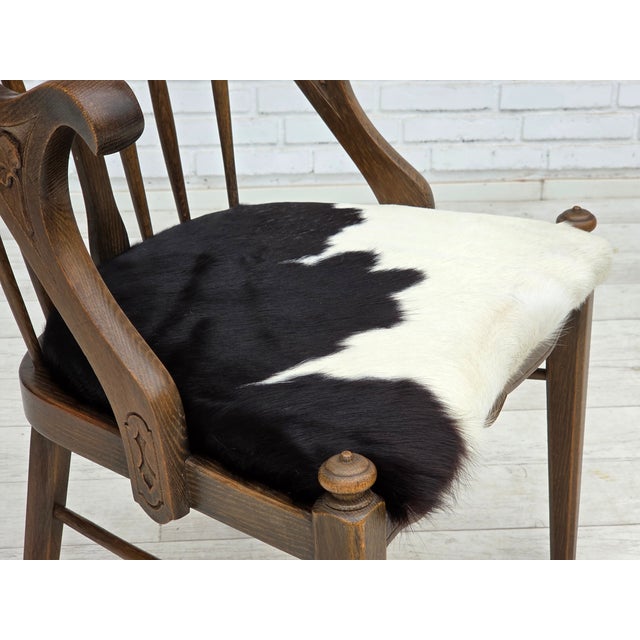 Danish High-Backed Armchair in Cowhide and Oak, 1960s For Sale - Image 9 of 18