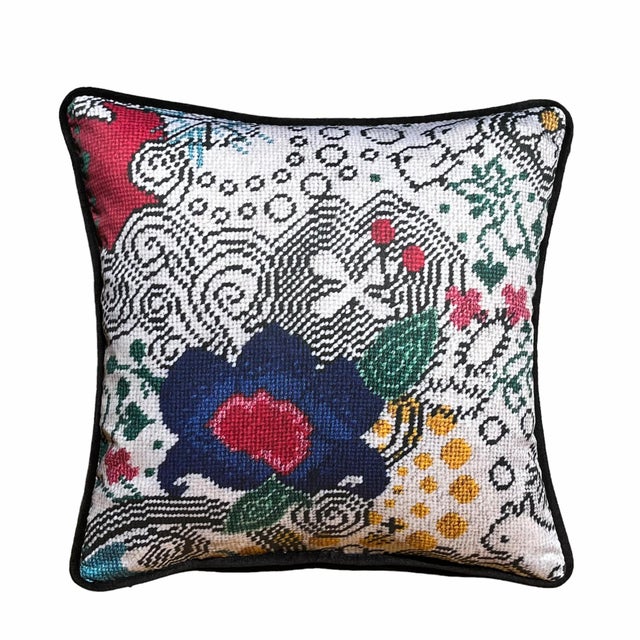 White Organic Cotton Sateen "Wild World" Feather Down Pillow, Custom, Original For Sale - Image 8 of 8