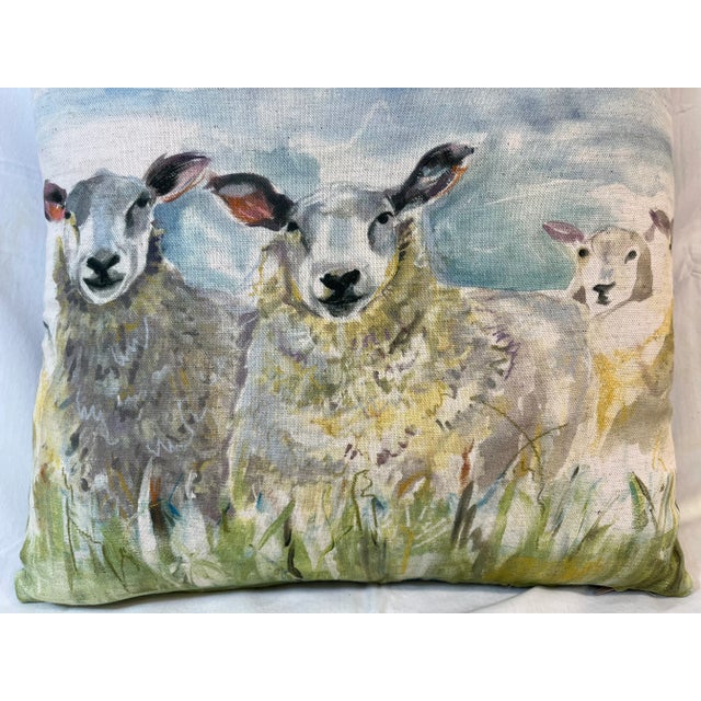 16" Square Decorative Toss Pillow Embellished With A Group Of Inquisitive Sheep - Made in the U K Measures 16" X 6" X 16"...