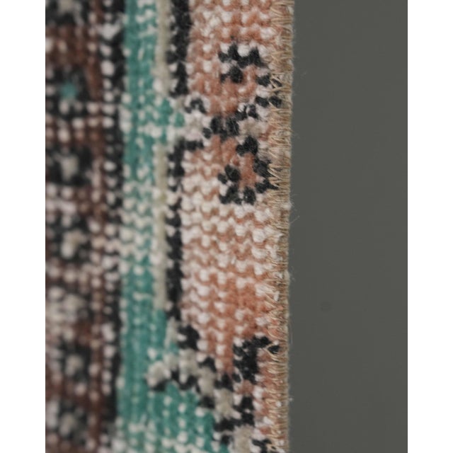 1970s Vintage Handmade Wool Cotton Green Area Rug For Sale In San Francisco - Image 6 of 12