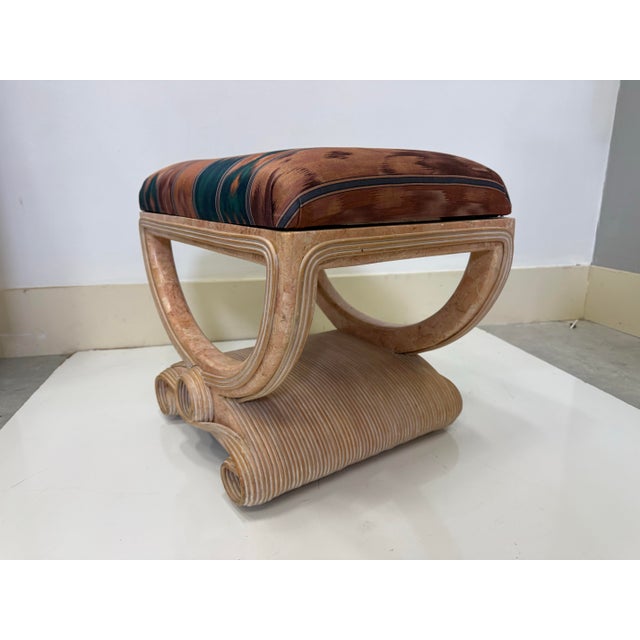 Art Deco 80's Vintage Pencil Reed and Tessellated Stone Deco Revival Bench by Maitland Smith For Sale - Image 3 of 12