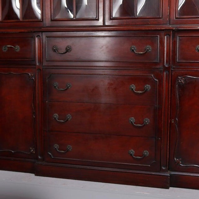 Mahogany Bubble Glass 4 Door Breakfront China Cabinet C1930 For Sale - Image 10 of 14