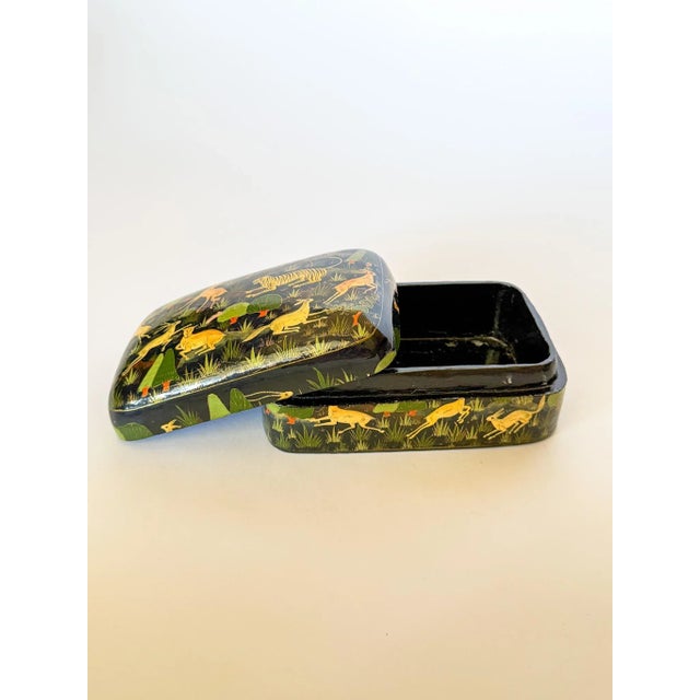 Wood Vintage Kashmir Indian Lacquered Domed Box With Flora and Fauna For Sale - Image 7 of 9
