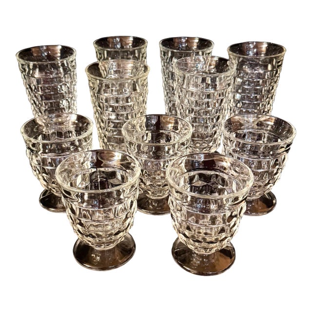 Mid 20th Century Indiana Glass Colony Whitehall Cubist Glasses - Set of 11 For Sale