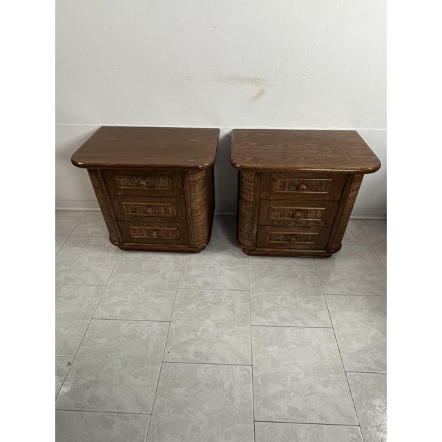 Wood and Rattan Bedside Tables, Italy, 1970s, Set of 2 For Sale - Image 11 of 15