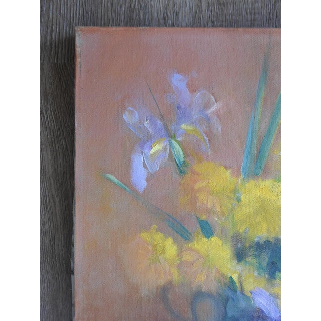 Mid 20th Century Mid 20th Century Yellow and Purple Floral Still Life Painting For Sale - Image 5 of 7