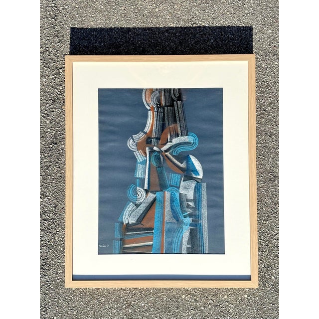 Vintage Boho Abstract Pastel on Paper For Sale - Image 10 of 12