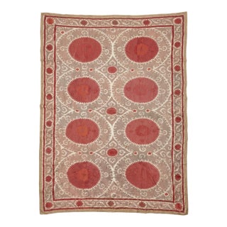 1970s Large Red Suzani Wall Hanging Bedspread 7'7'' X 11' For Sale
