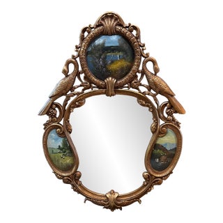 Gold Frame Mirror With Painted Scenes Details For Sale