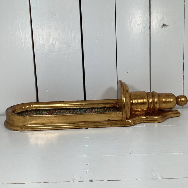 Wood Pair of Vintage Mexican Hand Painted Folk Art Wall Shelves Santos Figures Floral Gilt Shelf For Sale - Image 7 of 12