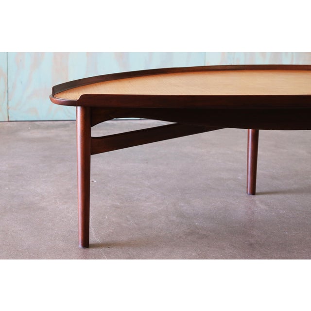 1950s Attributed to Finn Juhl for Baker Coffee Cocktail Table Two Tone Birch and Walnut For Sale - Image 12 of 15