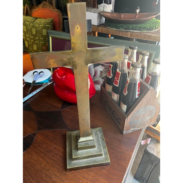 1970s Large Heavy Brass Crucifix For Sale - Image 11 of 12