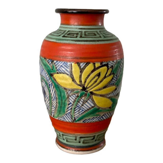 Mid-Century Japanese Art Deco Vase in the Style of Clarice Cliff For Sale