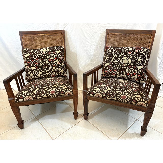 Mid-Century Modern Antique Teak and Cane Arts & Crafts Style Plantation Chairs With Dowel Construction- A Pair For Sale - Image 3 of 18