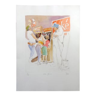 William Papas "Video Games" Signed & Numbered Hand Colored Etching For Sale