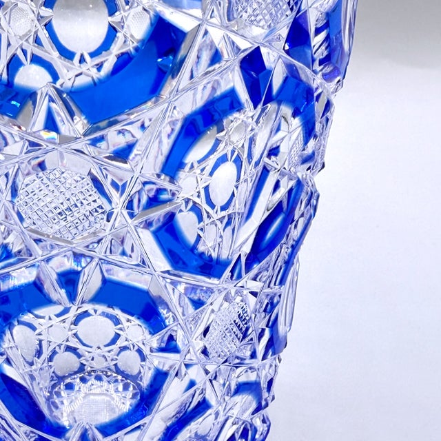 Art Deco Blue Cut-to-Clear Crystal Constellation Vase by Steven & Williams, 1930s For Sale - Image 7 of 18