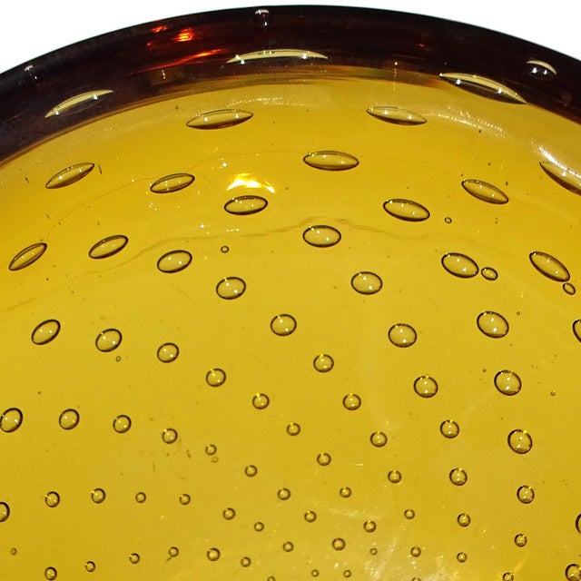 Mid 20th Century Murano Golden Honey Amber Controlled Bubbles Italian Art Glass Vintage Decorative Catchall Bowl For Sale - Image 5 of 6