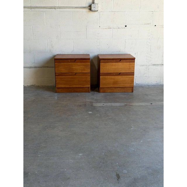 Teak Nightstands Set of 2 Bedside Tables Two Drawer Denmark Mid-Century Modern 1970s For Sale - Image 10 of 10