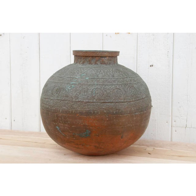 Antique Large Engraved Copper Pot For Sale - Image 4 of 10