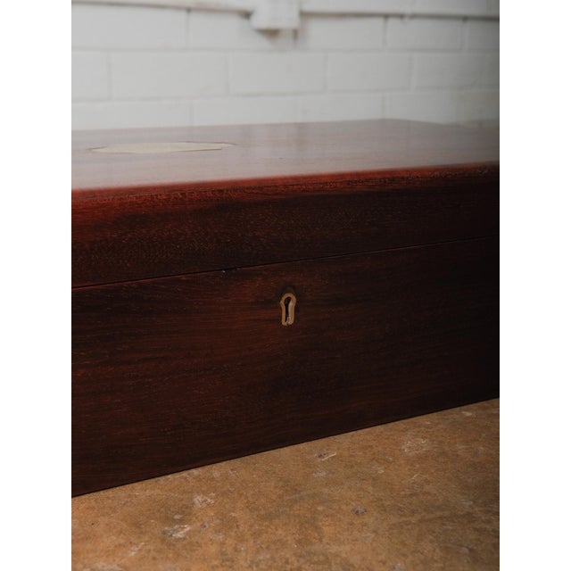 Vintage Mahogany Document Box Dispatch Box With Brass Name Plate Green Felt Interior Storage Box For Sale - Image 4 of 11