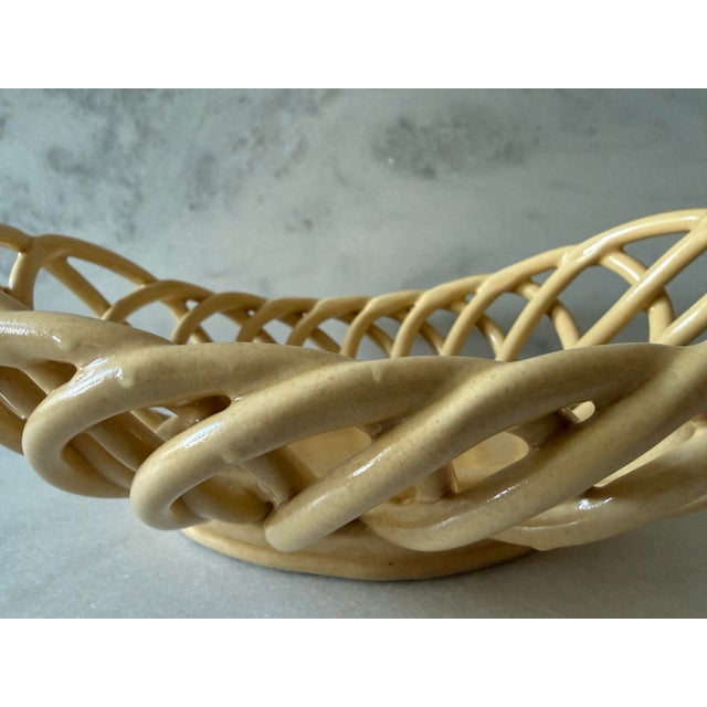Mid 20th Century Vintage Ceramic Lattice Basket Bowl For Sale - Image 5 of 8