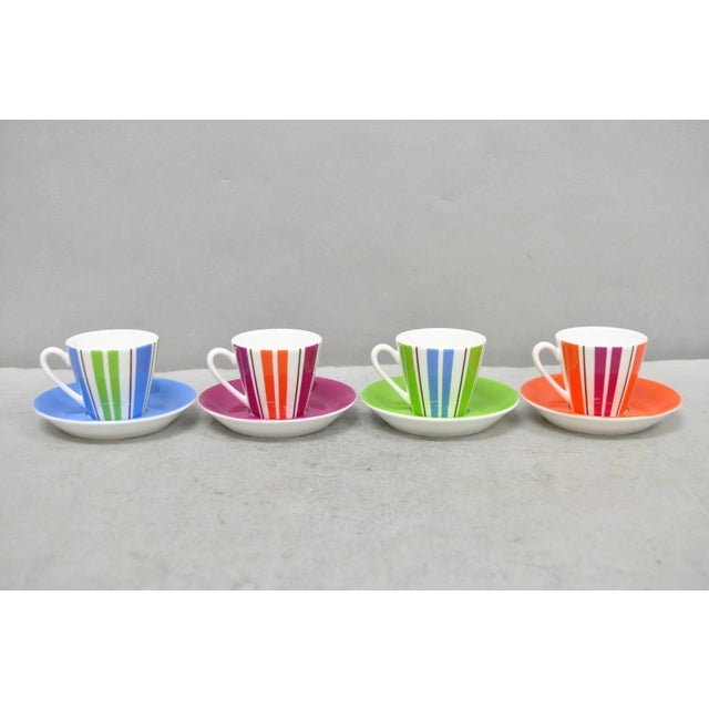 Modern Late 20th Century Kate Spade Lenox Collins Stripe Demitasse Espresso Cup & Saucer Nib - Set of 4 For Sale - Image 3 of 18