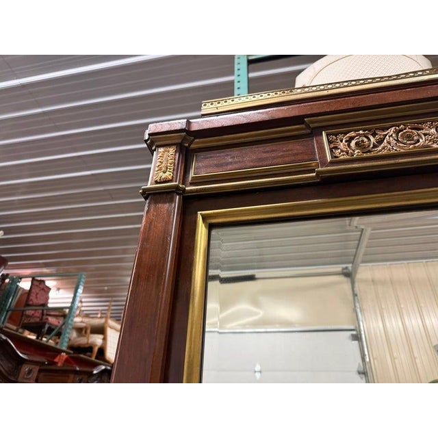 French Directoire Louis XVI Style Bronze and Brass Trimmed Beveled Mirror Armoire For Sale - Image 3 of 13