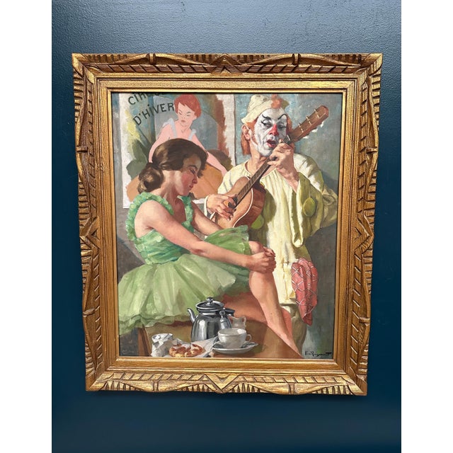 Philippe de Rougemont, Woman and Clown, 1950s, Oil Painting on Canvas, Framed For Sale - Image 16 of 18