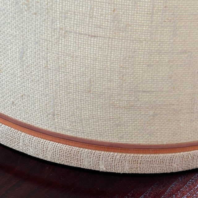 Large Mid-20th Century Drum Shade W/ Peach & Salmon Decorative Trim For Sale - Image 9 of 16