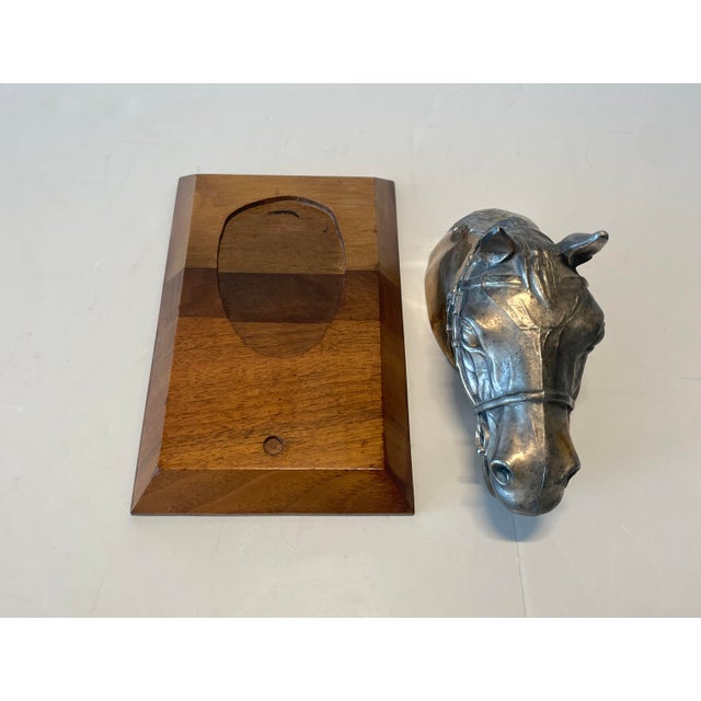Mid 20th Century Vintage Ted Arnold Ltd. Brass Washed Horse Head Stapler on Walnut Stand For Sale - Image 5 of 12