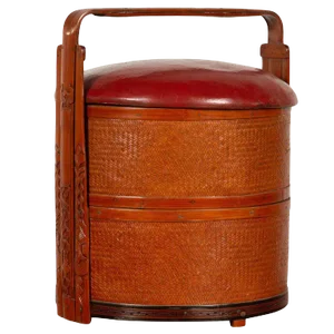 Chinese Red Lunch Basket with Carved Handle