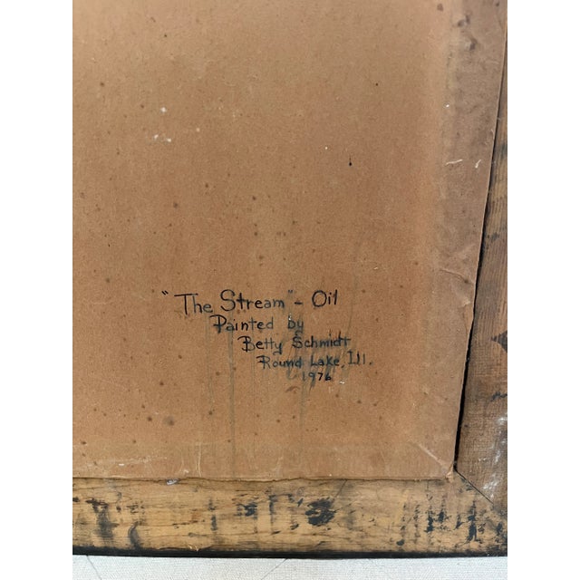 Wood 1976 Betty Schmidt Original Oil Painting Titled the Stream For Sale - Image 7 of 7