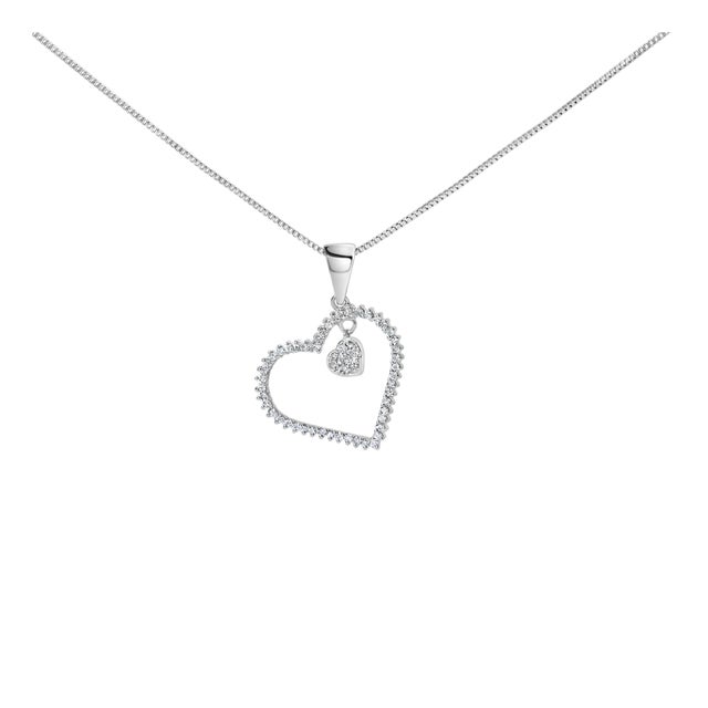 925 Sterling Silver 1/3ct TDW Diamond Heart Pendant Necklace For Sale