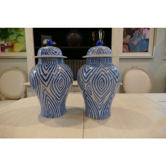 Faux Bois Classic Blue & White Ginger Jars - a Pair For Sale - Image 10 of 10