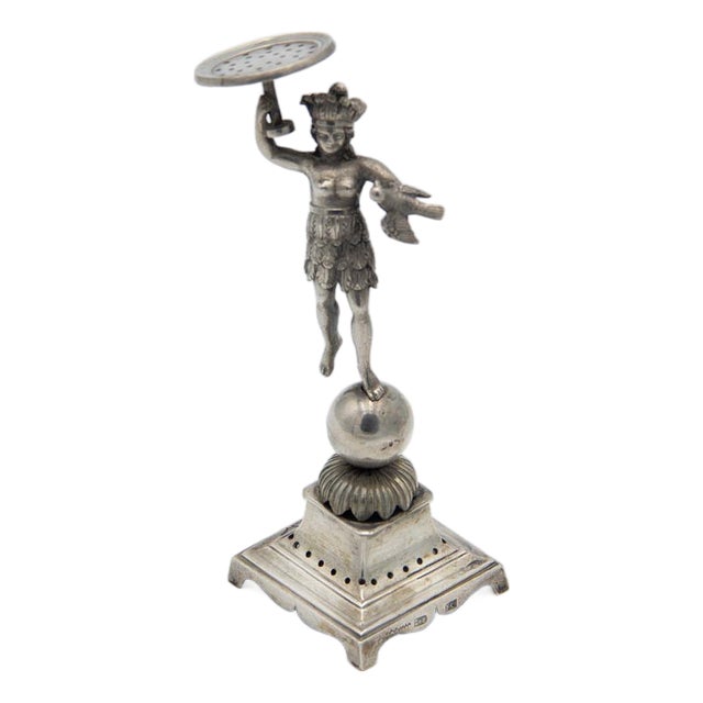 Silver Toothpick Holder with Pre-Columbian Female Figure For Sale