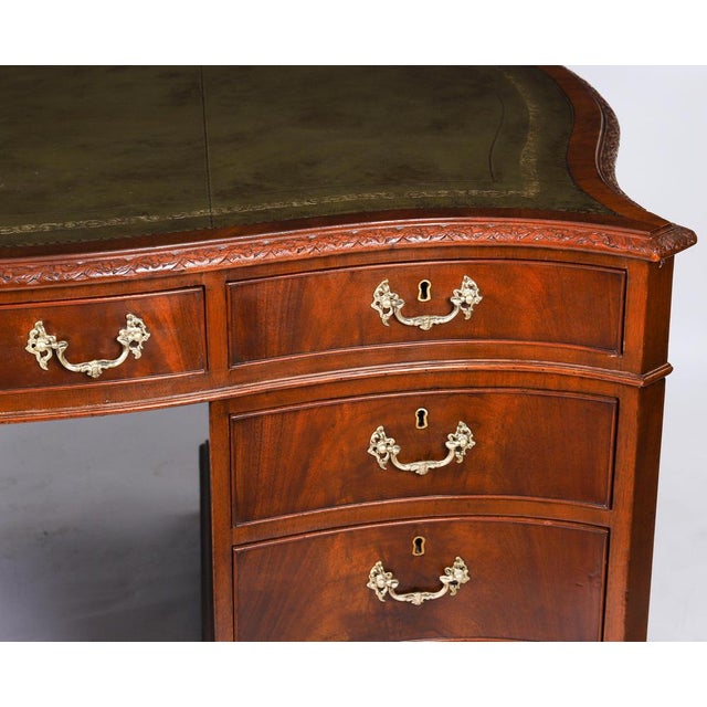 Antique 20th Century Flame Mahogany Serpentine Partners Pedestal Desk, 1890s For Sale - Image 17 of 18