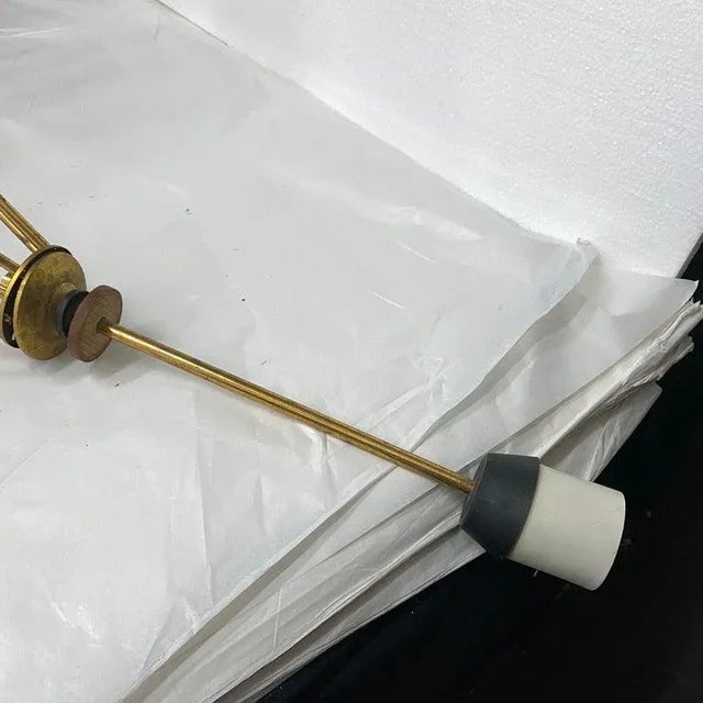 1960s Stilnovo Style Mid-Century Modern Brass Teak and Glass Italian Chandelier For Sale - Image 11 of 12