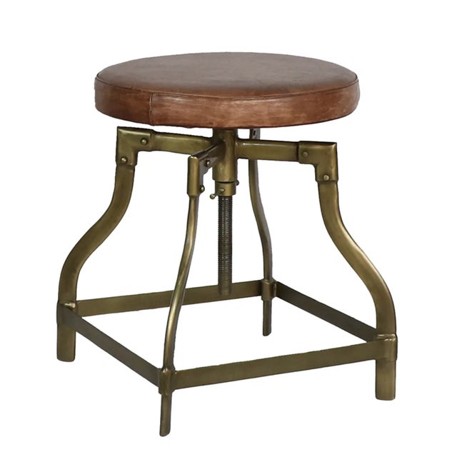 Renaissance Matthew Izzo Home Brass Finish and Leather Adjustable Piano Stool For Sale - Image 3 of 3