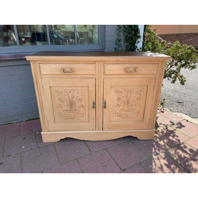 Mustard English Edwardian Painted Pine Cabinet Buffet Sideboard 1900s For Sale - Image 8 of 10