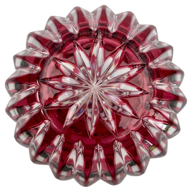 Bohemian Globe Vase in Ruby-Red Cut-to-Clear Collard Crystal with Geometric Decoration, 1950 For Sale - Image 6 of 9
