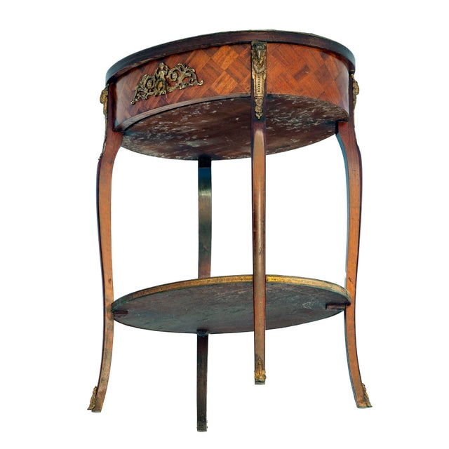 Wood Delicate Oval Parquet Wood Entry Table For Sale - Image 7 of 11