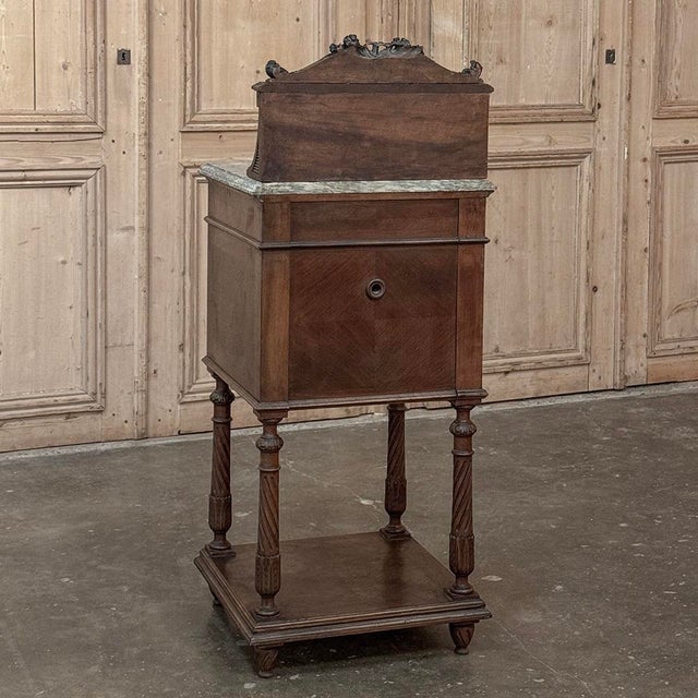 19th Century French Louis XVI Walnut Marble Top Nightstand For Sale - Image 16 of 16