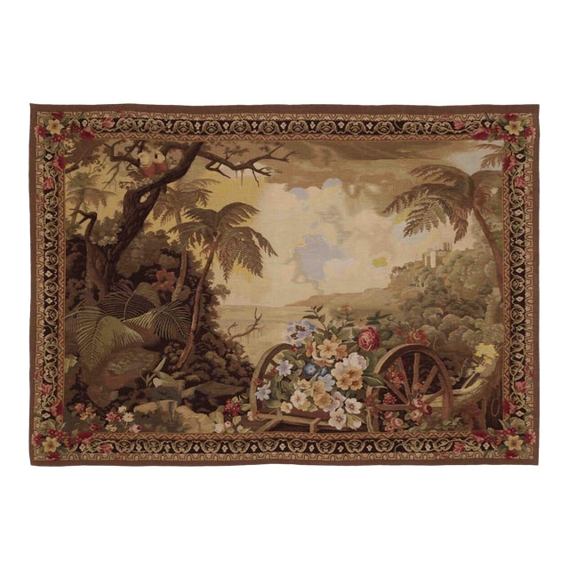 Landscape With Floral Wagon Handwoven Tapestry - 150 X 216 Cm (4'9" X 7'1") - Requires Rod Size 5 For Sale