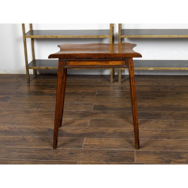 English Oak Side Table with Lift Top, Carved Serpentine Front and Fluted Legs For Sale - Image 10 of 12