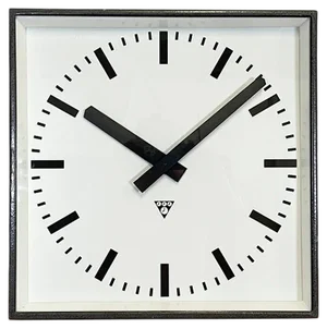Large Dark Grey Square Wall Clock from Pragotron, 1960s