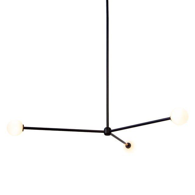 Metal Globe Chandelier 3, Black, 20.5in H, 3 Inch Glass Globes, by Research.Lighting, Modern, Minimal Hanging Light For Sale - Image 7 of 8