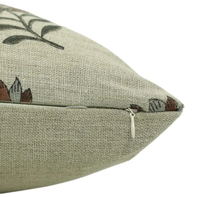 Farmhouse Block Printed Pillow Cover in Thick Linen for Sofa Couch or Bed 14x20 Inch- Summer Flower For Sale - Image 3 of 5