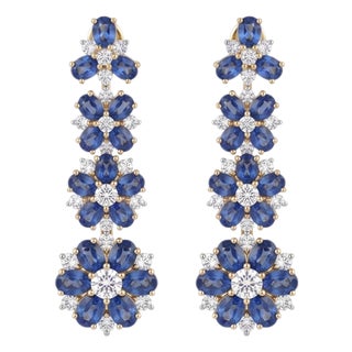 Natural Blue Sapphire 17.15cts & Diamond 2.21cts Earring in 14k Gold For Sale
