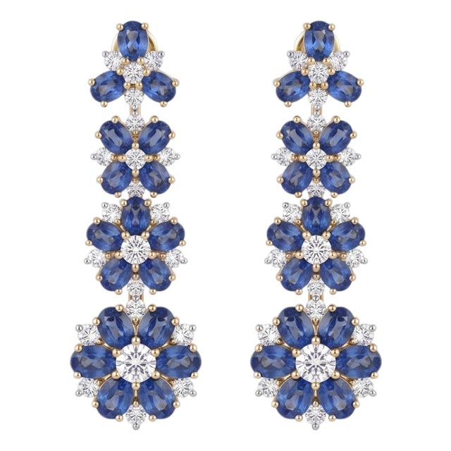 Natural Blue Sapphire 17.15cts & Diamond 2.21cts Earring in 14k Gold For Sale